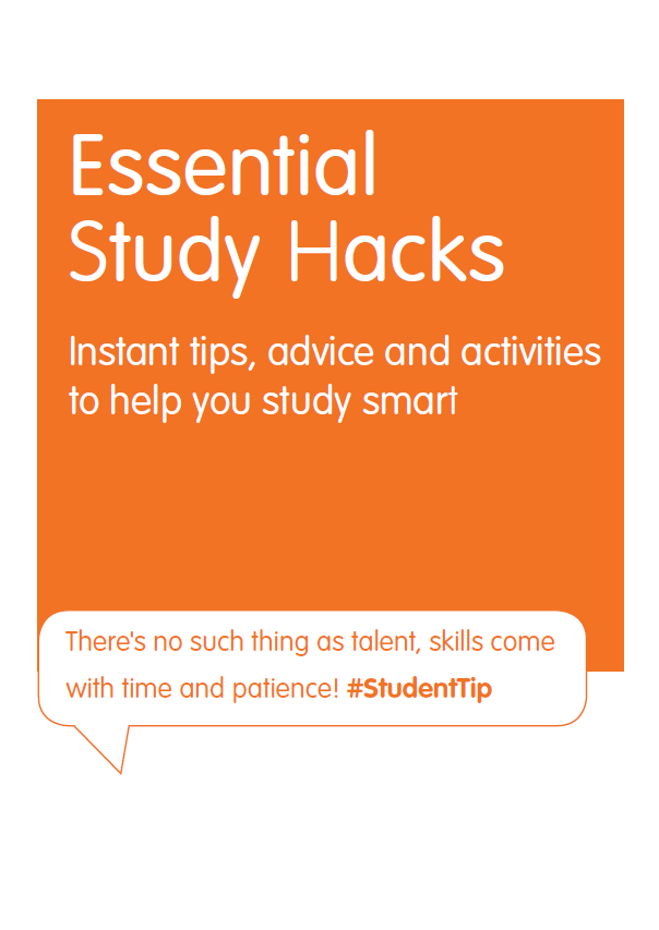 Cover of free eBook from Sage, 'Essential Study Hacks' with study skills advice for students