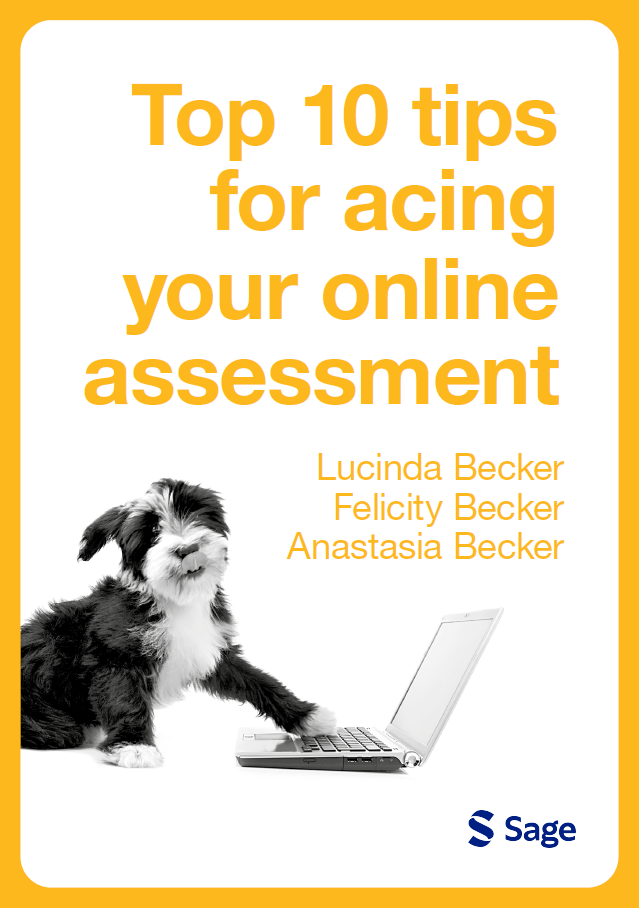 Cover of free eBook from Sage, 'Top 10 Tips for Acing Online Assessment' with study skills advice for students